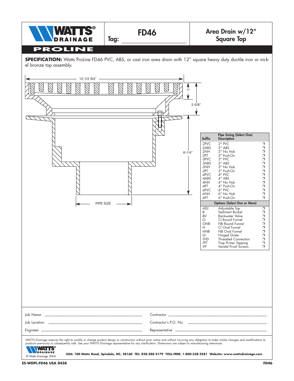 Watts FD46 User Manual | 1 page