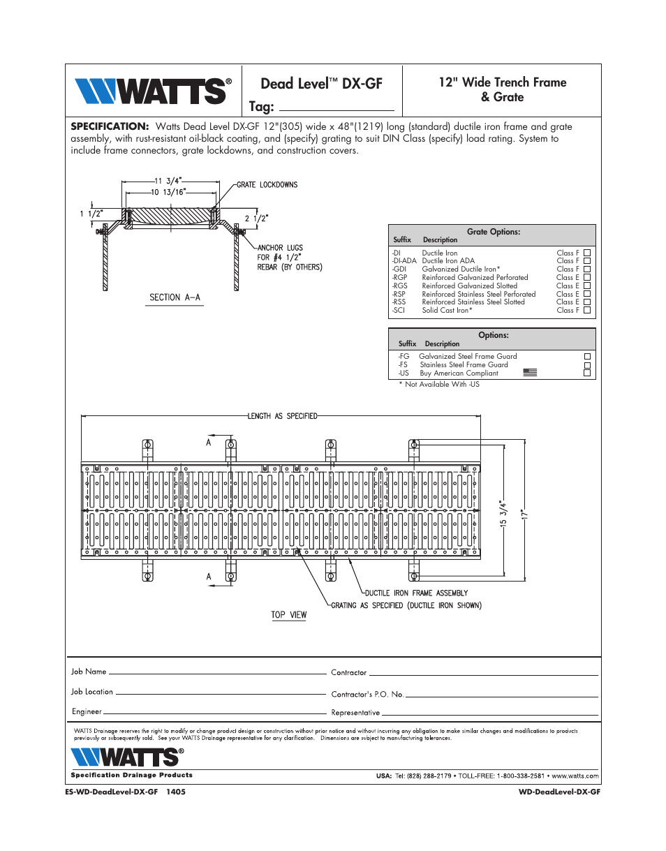 Watts Dead Level DX-GF User Manual | 1 page