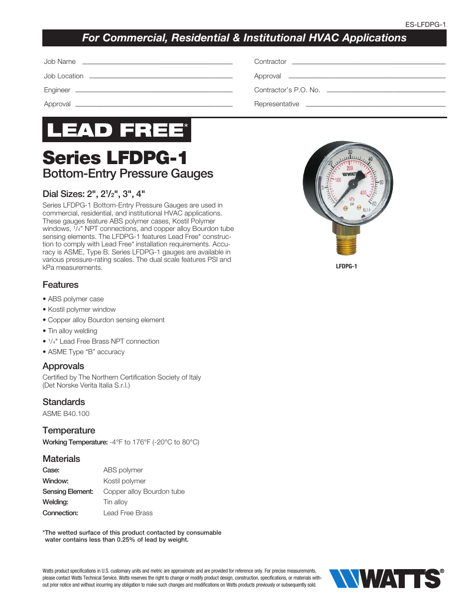 Watts LFDPG-1 User Manual | 2 pages