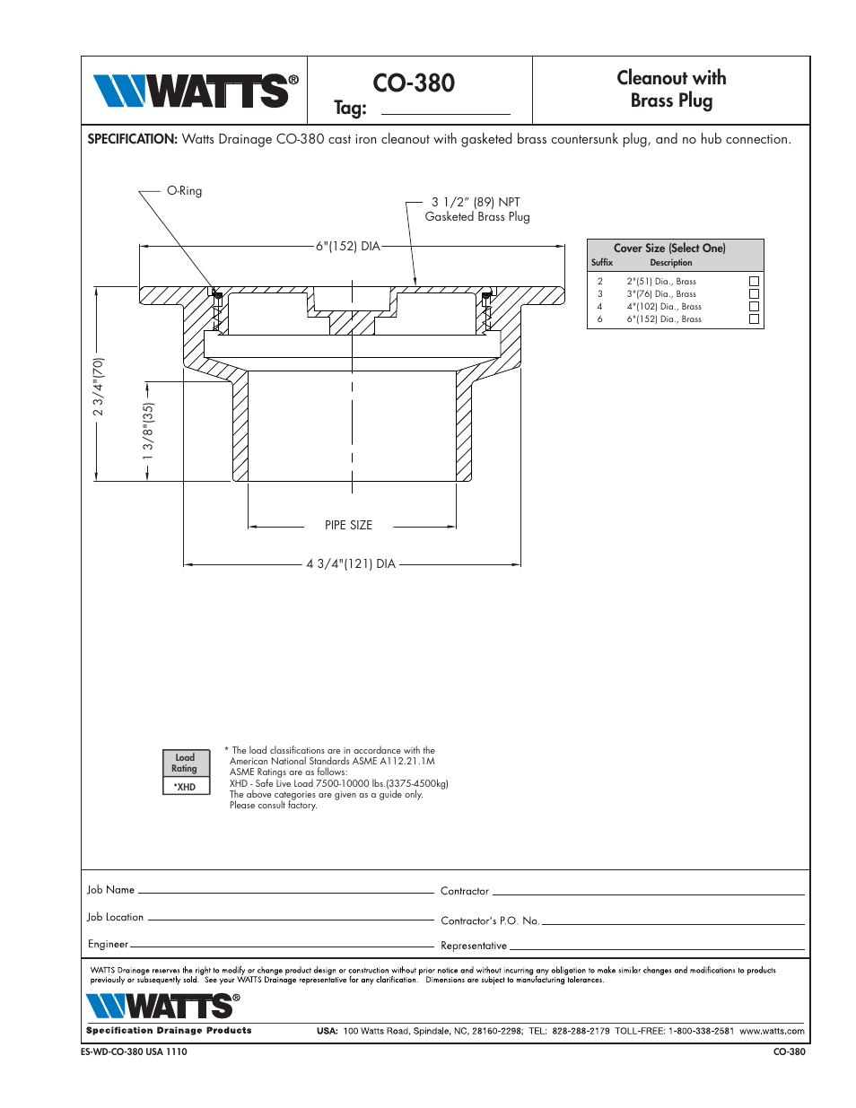 Watts CO-380 User Manual | 1 page