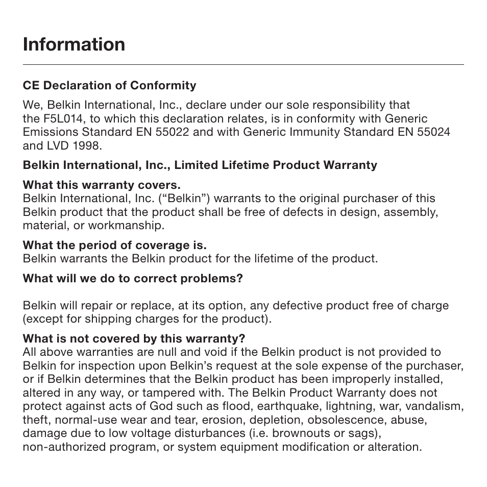 Information | Belkin F5L014 User Manual | Page 11 / 14