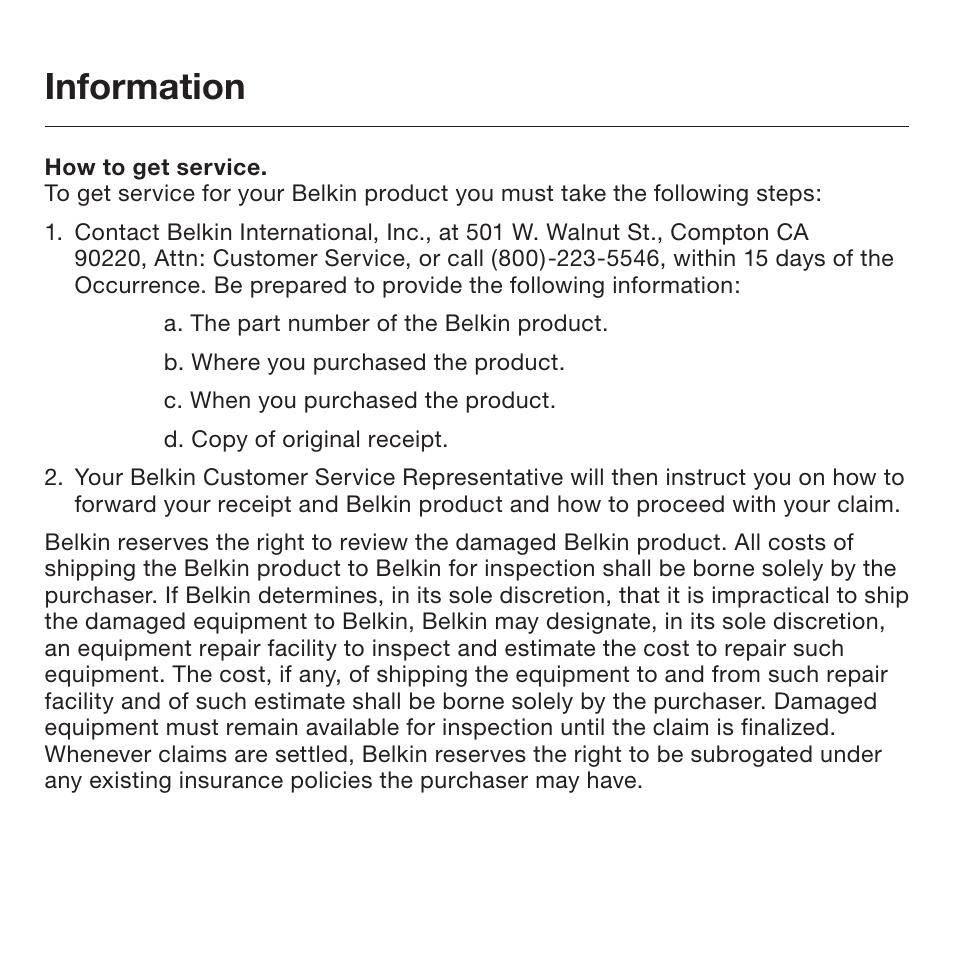 Information | Belkin F5L014 User Manual | Page 12 / 14