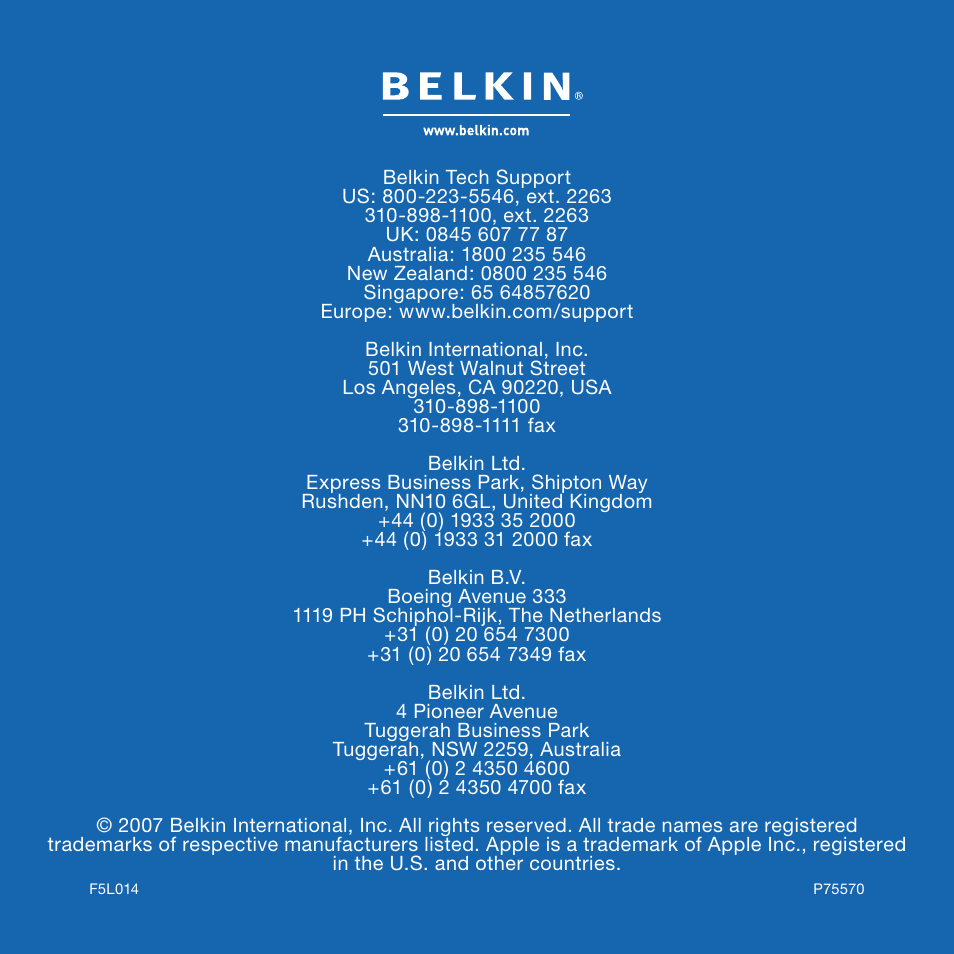 Belkin F5L014 User Manual | Page 14 / 14