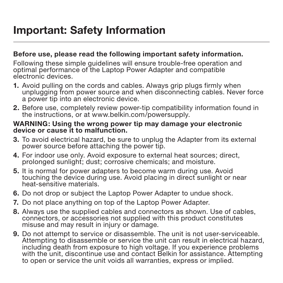 Important: safety information | Belkin F5L014 User Manual | Page 5 / 14