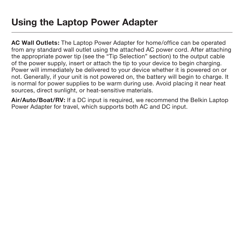 Using the laptop power adapter | Belkin F5L014 User Manual | Page 6 / 14