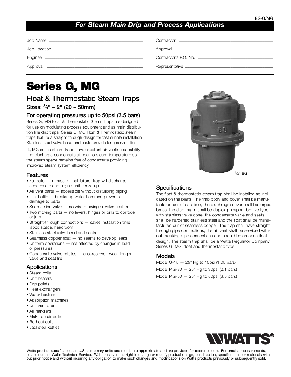 Watts MG User Manual | 4 pages