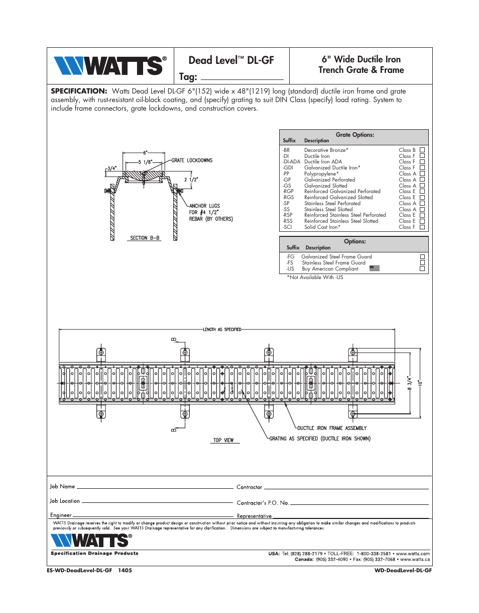 Watts Dead Level DL-GF User Manual | 1 page