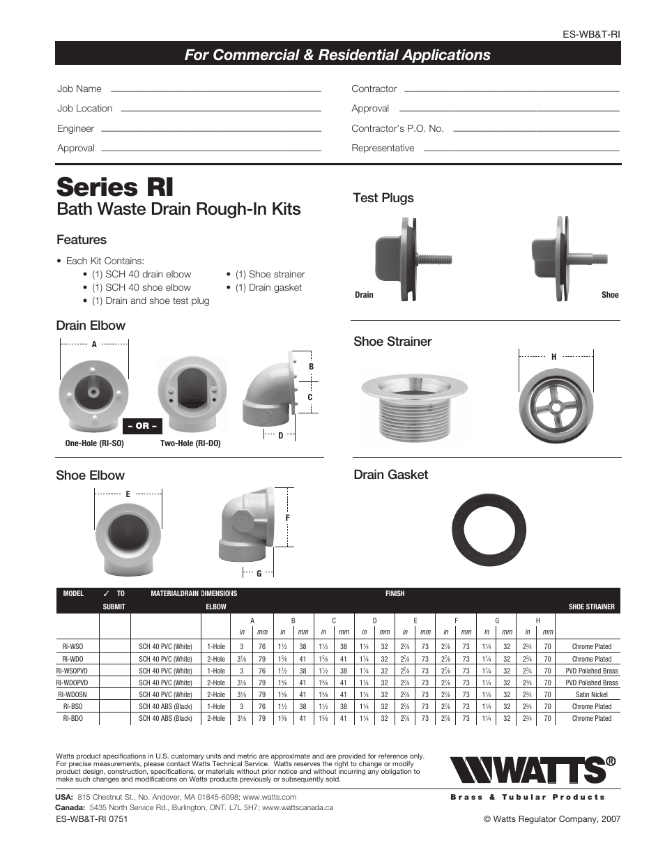Watts RI-WSOSN User Manual | 1 page
