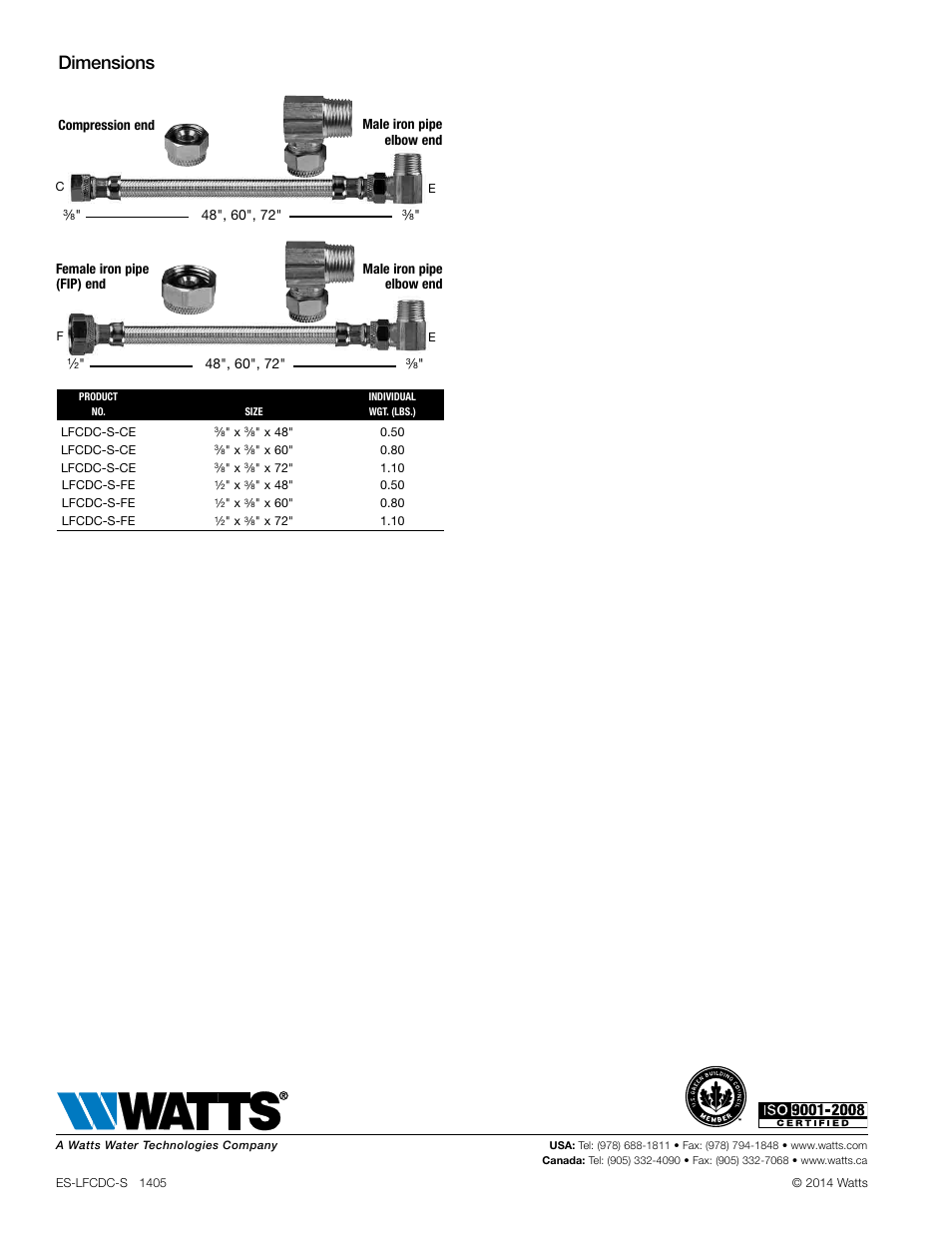 Dimensions | Watts LFCDC-S User Manual | Page 2 / 2