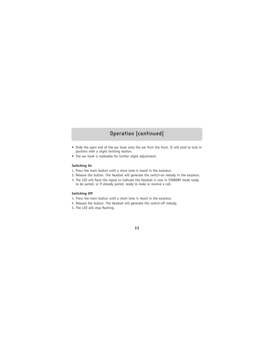 Operation (continued) | Belkin Bluetooh Hands-Free Headset F8V9017 User Manual | Page 14 / 24