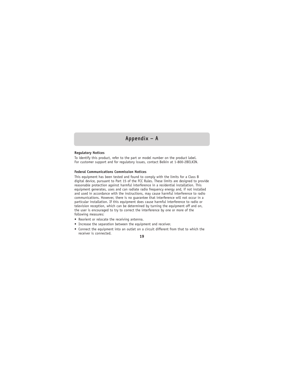 Appendix – a | Belkin Bluetooh Hands-Free Headset F8V9017 User Manual | Page 20 / 24