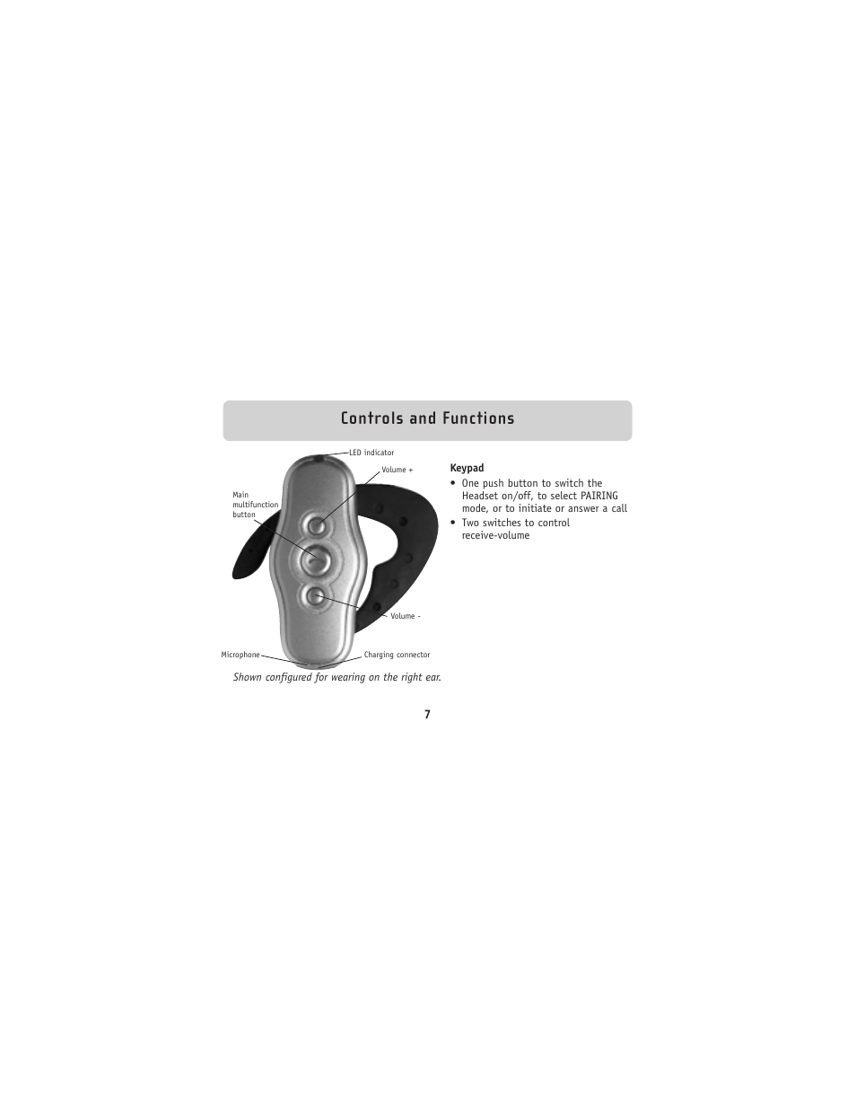 Controls and functions | Belkin Bluetooh Hands-Free Headset F8V9017 User Manual | Page 8 / 24