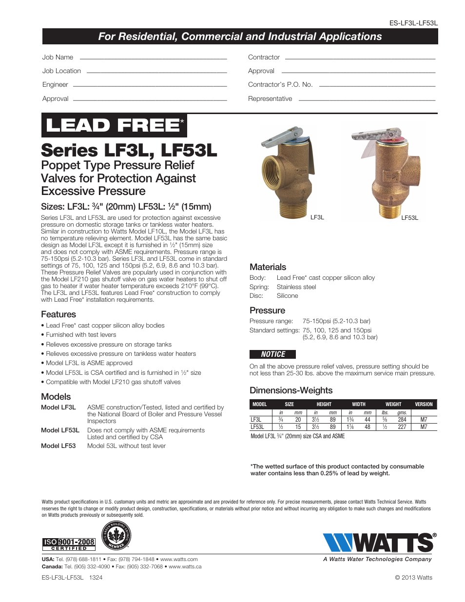 Watts LF53L User Manual | 1 page