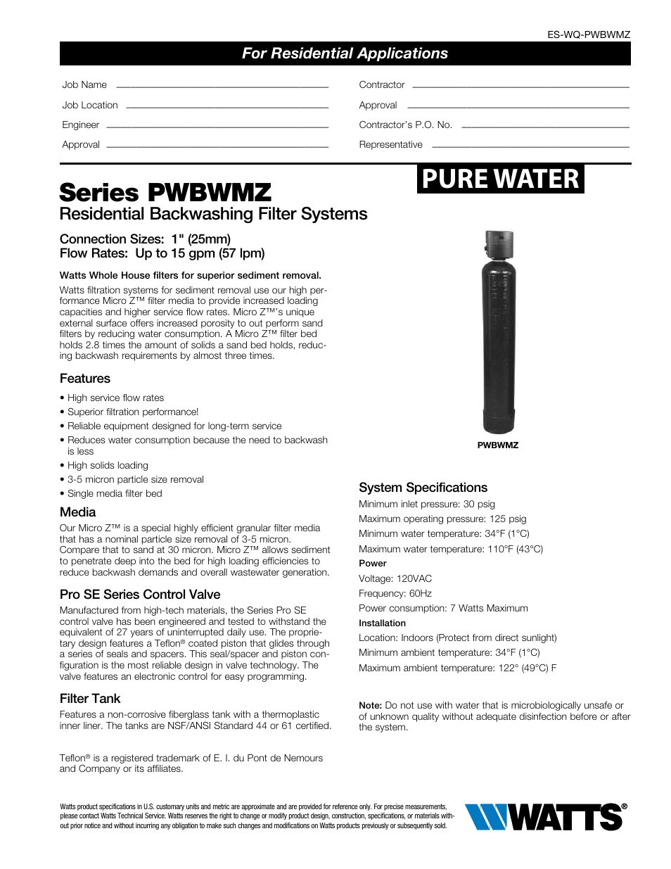 Watts PWBWMZ 3 Cu. Ft. User Manual | 2 pages