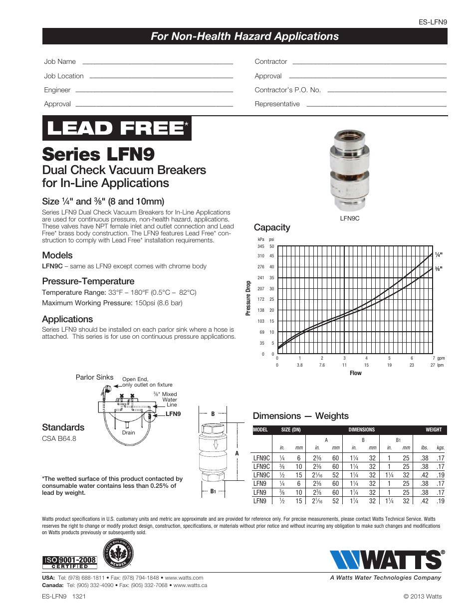 Watts LFN9C User Manual | 1 page
