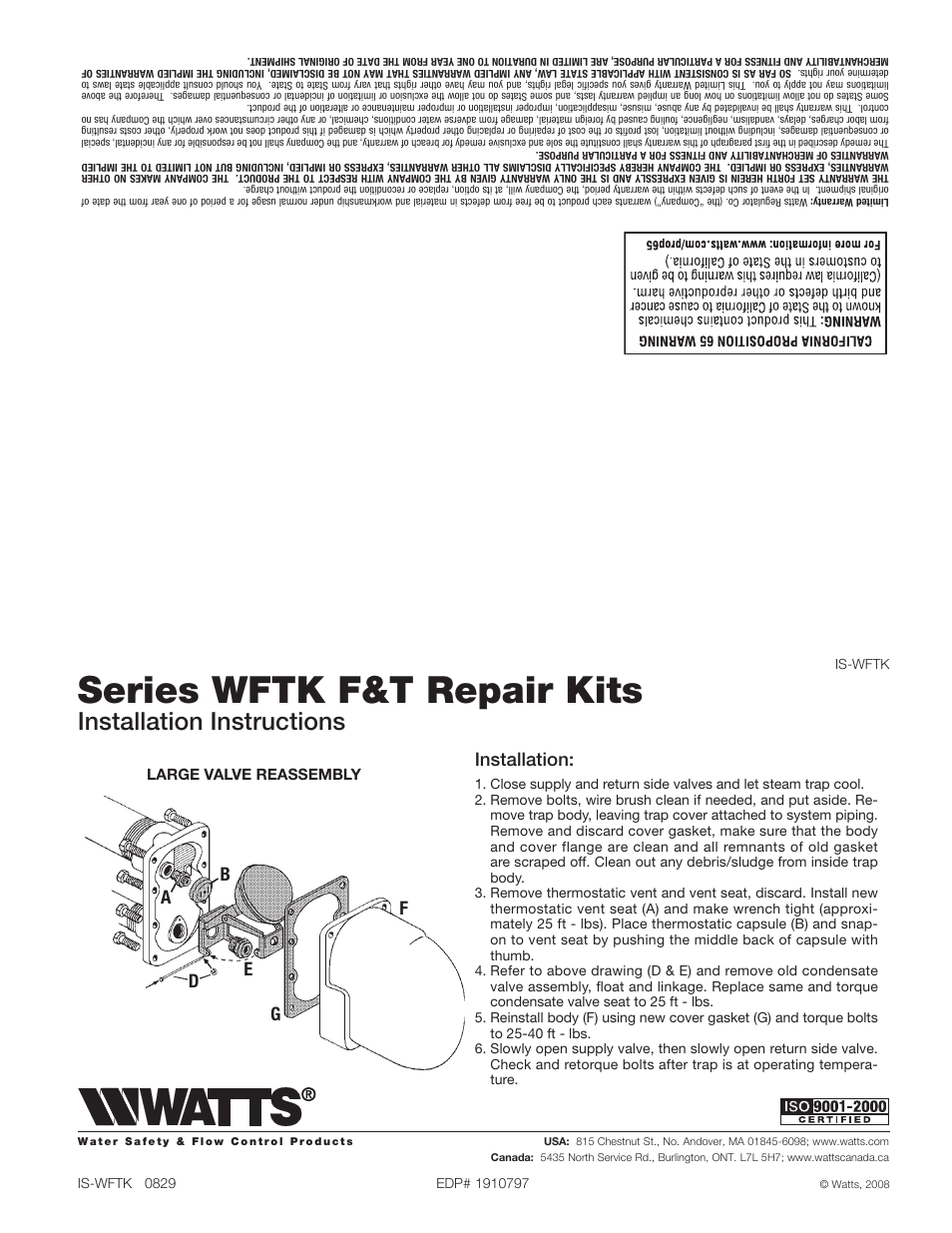 Watts WFTK User Manual | 2 pages