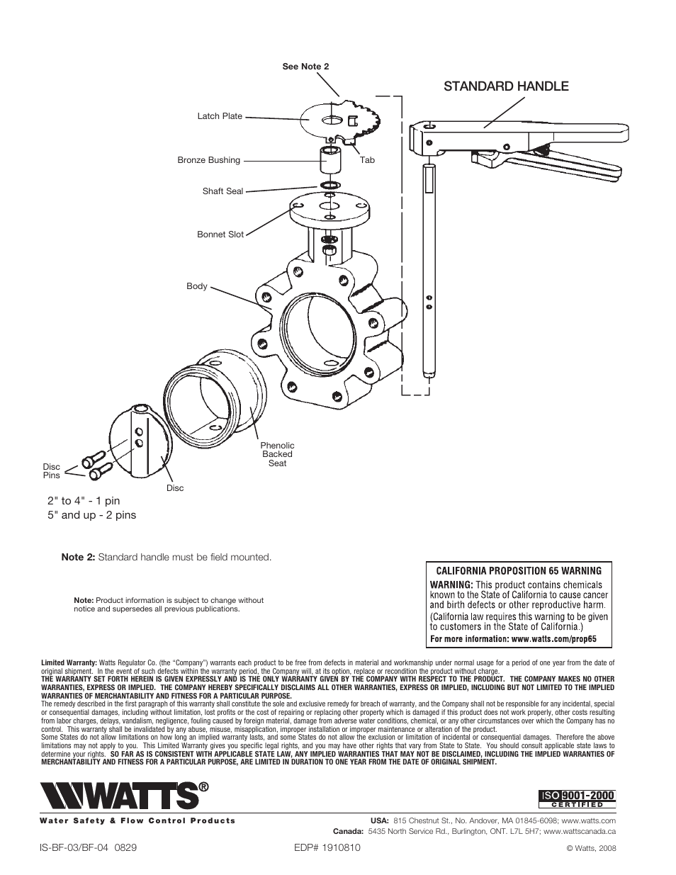 Standard handle | Watts BF-04 User Manual | Page 2 / 2