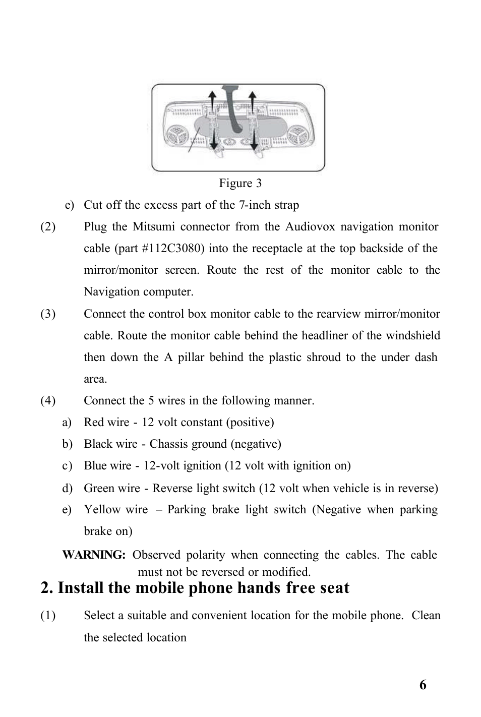 Install the mobile phone hands free seat | Audiovox RVMPKG2 User Manual | Page 6 / 15