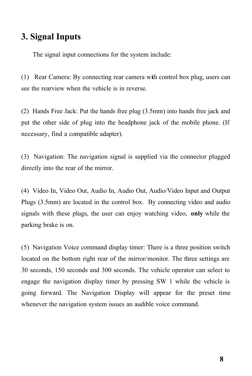 Signal inputs | Audiovox RVMPKG2 User Manual | Page 8 / 15