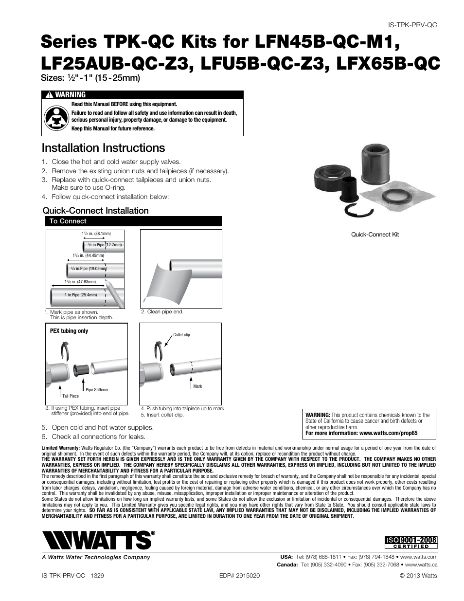 Watts LFX65B User Manual | 1 page