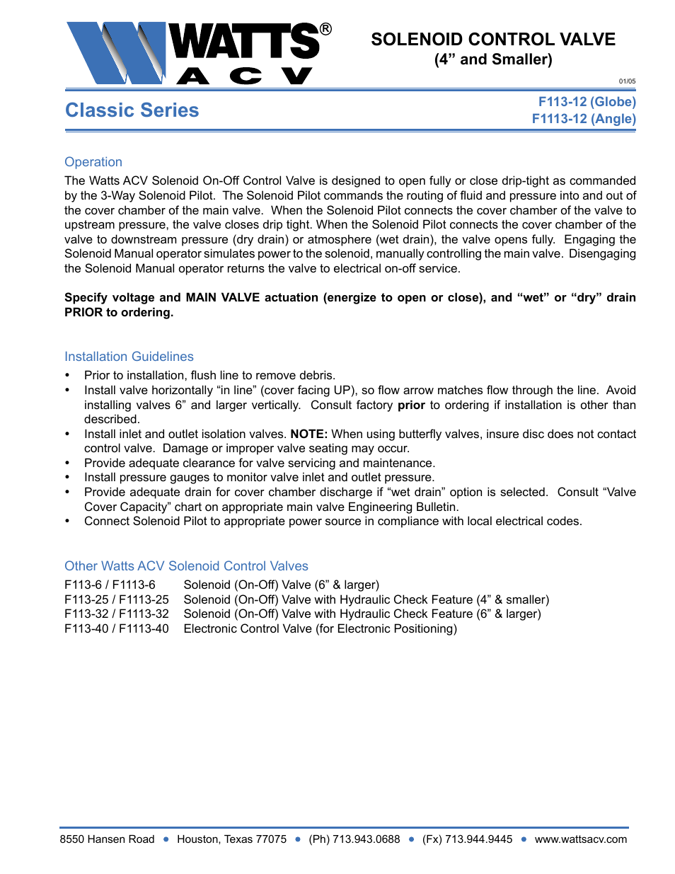 Watts F1113-12 User Manual | 1 page