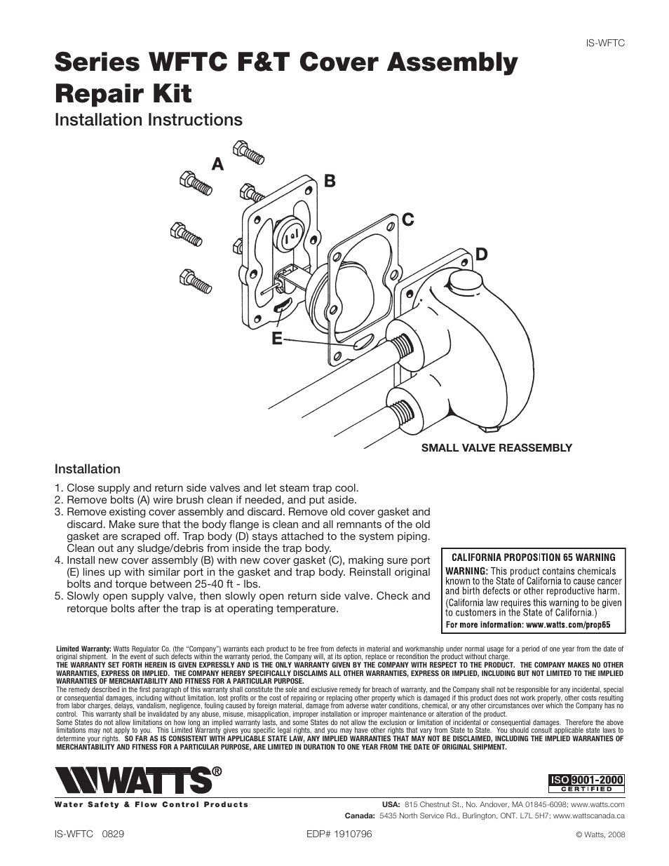 Watts WFTC User Manual | 1 page