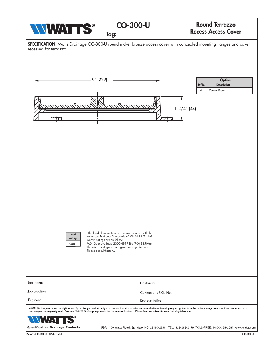 Watts CO-300-U User Manual | 1 page