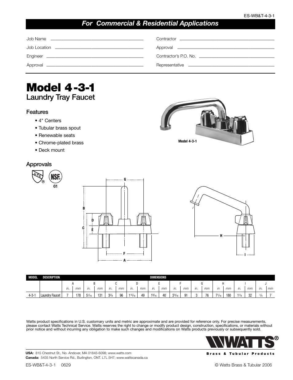 Watts 4/3/2001 User Manual | 1 page