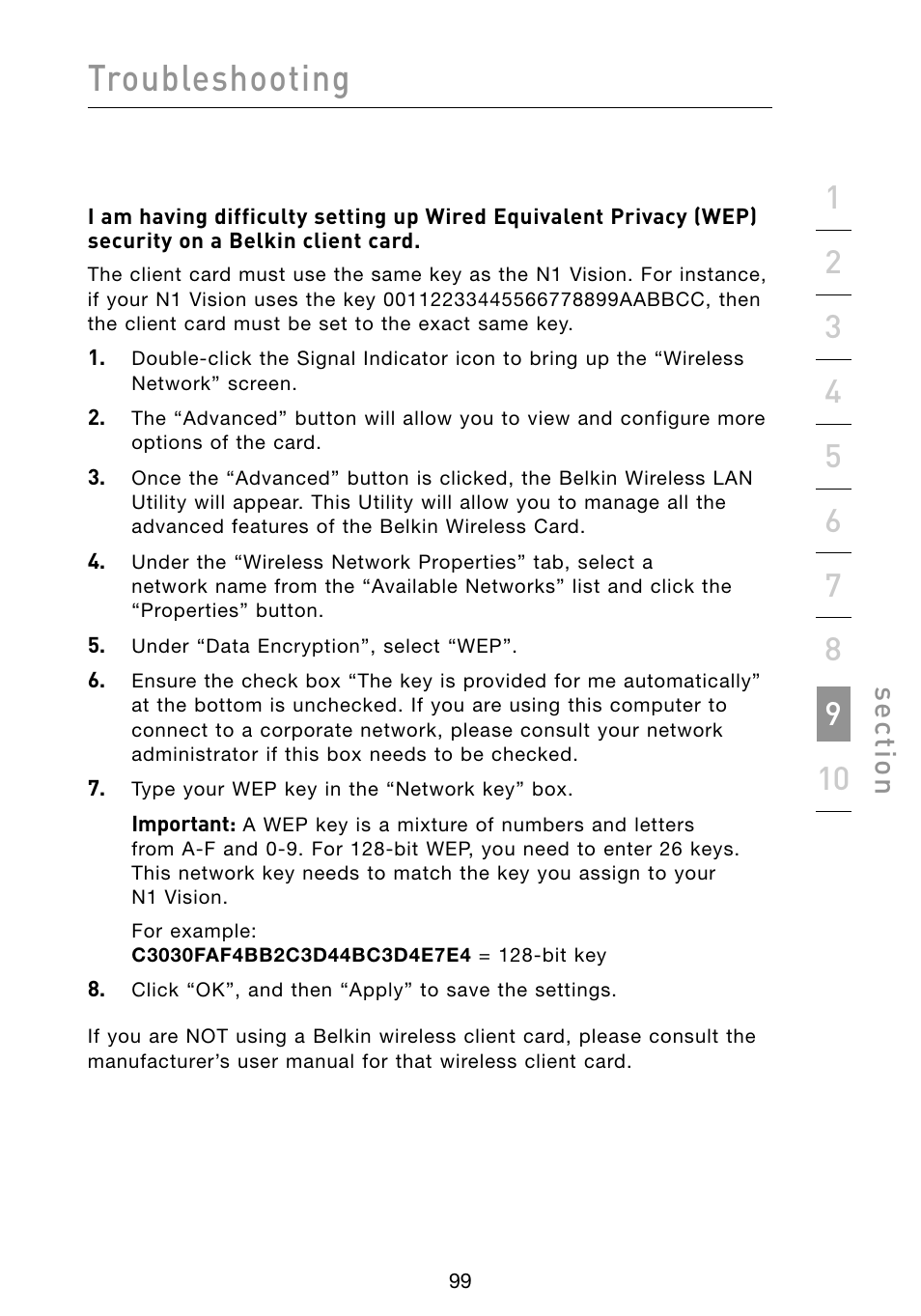 Troubleshooting, Se ct io n | Belkin Vision Wireless Router N1 User Manual | Page 103 / 114