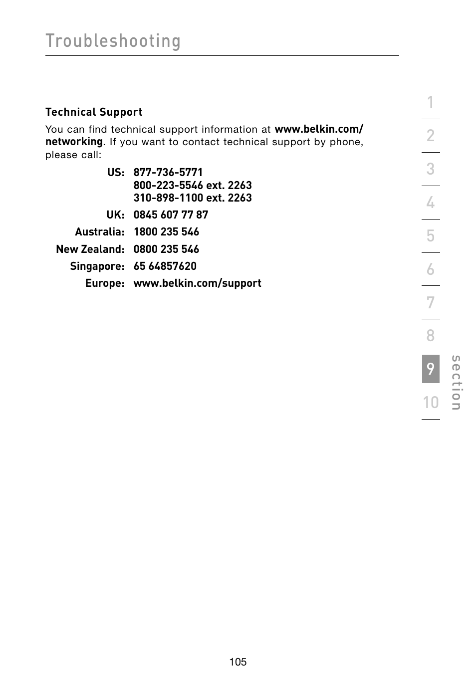 Troubleshooting, Se ct io n | Belkin Vision Wireless Router N1 User Manual | Page 109 / 114