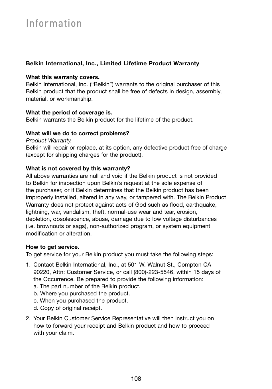 Information | Belkin Vision Wireless Router N1 User Manual | Page 112 / 114