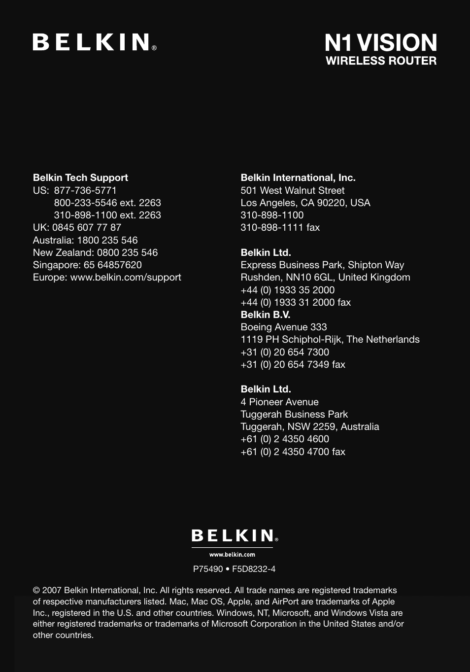 Belkin Vision Wireless Router N1 User Manual | Page 114 / 114