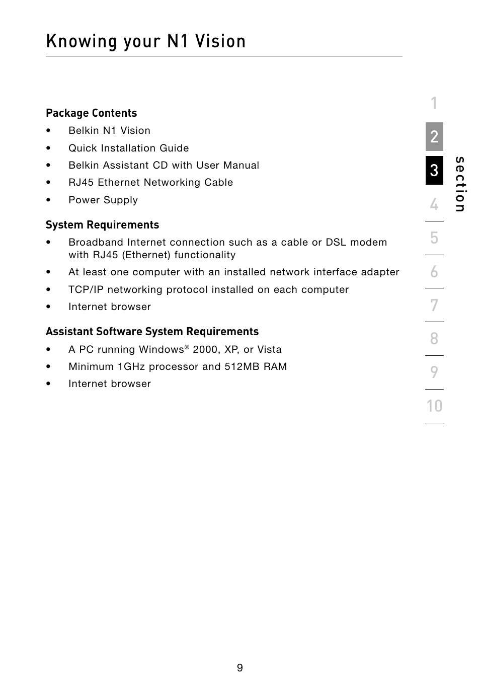 Knowing your n1 vision, Se ct io n | Belkin Vision Wireless Router N1 User Manual | Page 13 / 114