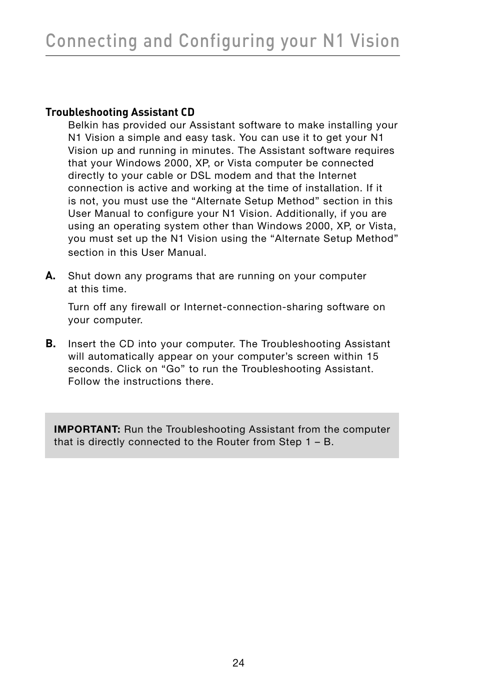 Connecting and configuring your n1 vision | Belkin Vision Wireless Router N1 User Manual | Page 28 / 114