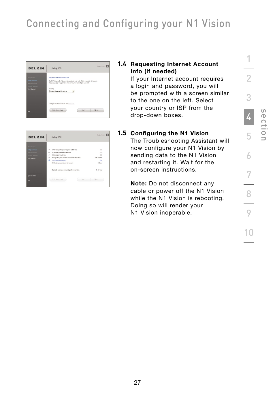 Connecting and configuring your n1 vision | Belkin Vision Wireless Router N1 User Manual | Page 31 / 114