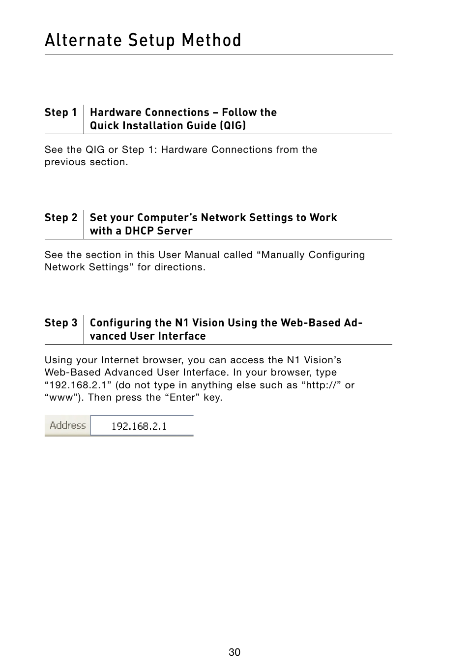 Alternate setup method | Belkin Vision Wireless Router N1 User Manual | Page 34 / 114