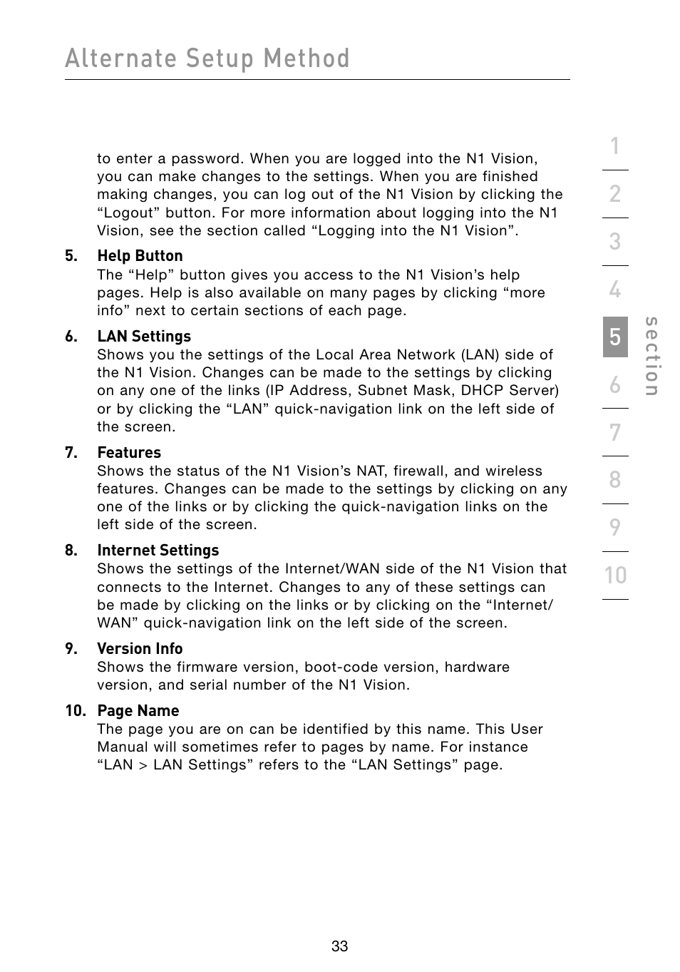 Alternate setup method, Se ct io n | Belkin Vision Wireless Router N1 User Manual | Page 37 / 114