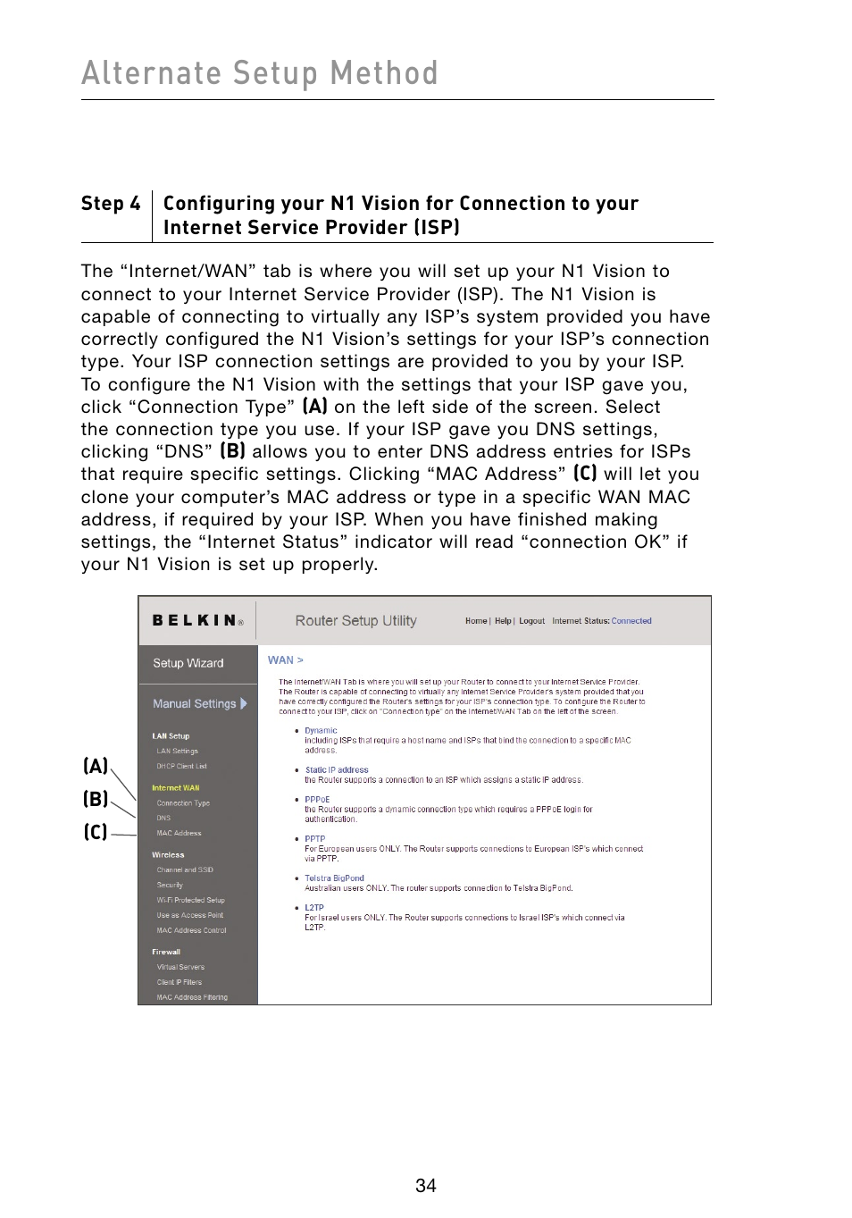 Alternate setup method | Belkin Vision Wireless Router N1 User Manual | Page 38 / 114