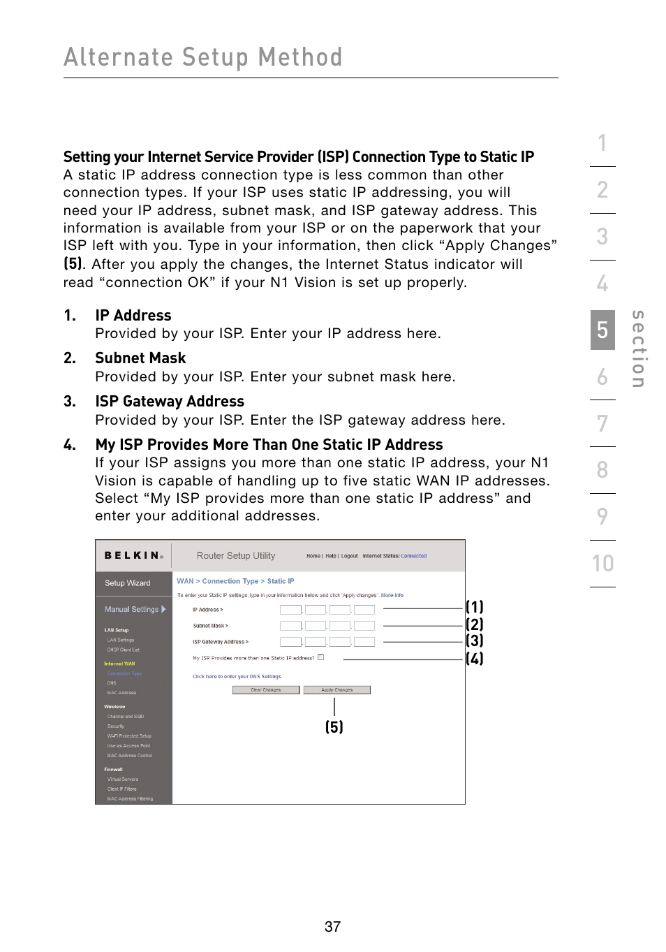 Alternate setup method, Se ct io n | Belkin Vision Wireless Router N1 User Manual | Page 41 / 114