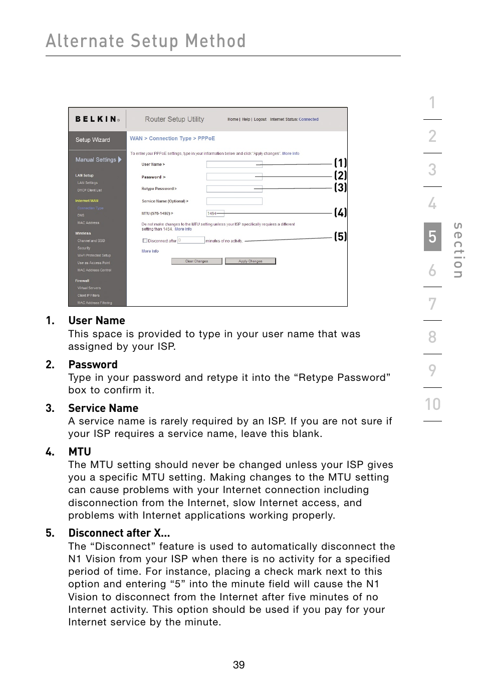 Alternate setup method, Se ct io n | Belkin Vision Wireless Router N1 User Manual | Page 43 / 114