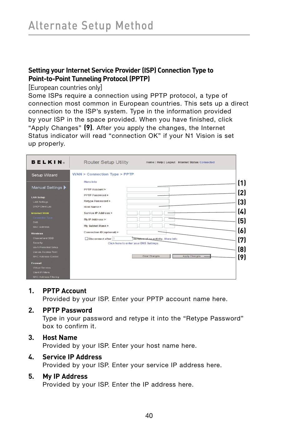 Alternate setup method | Belkin Vision Wireless Router N1 User Manual | Page 44 / 114