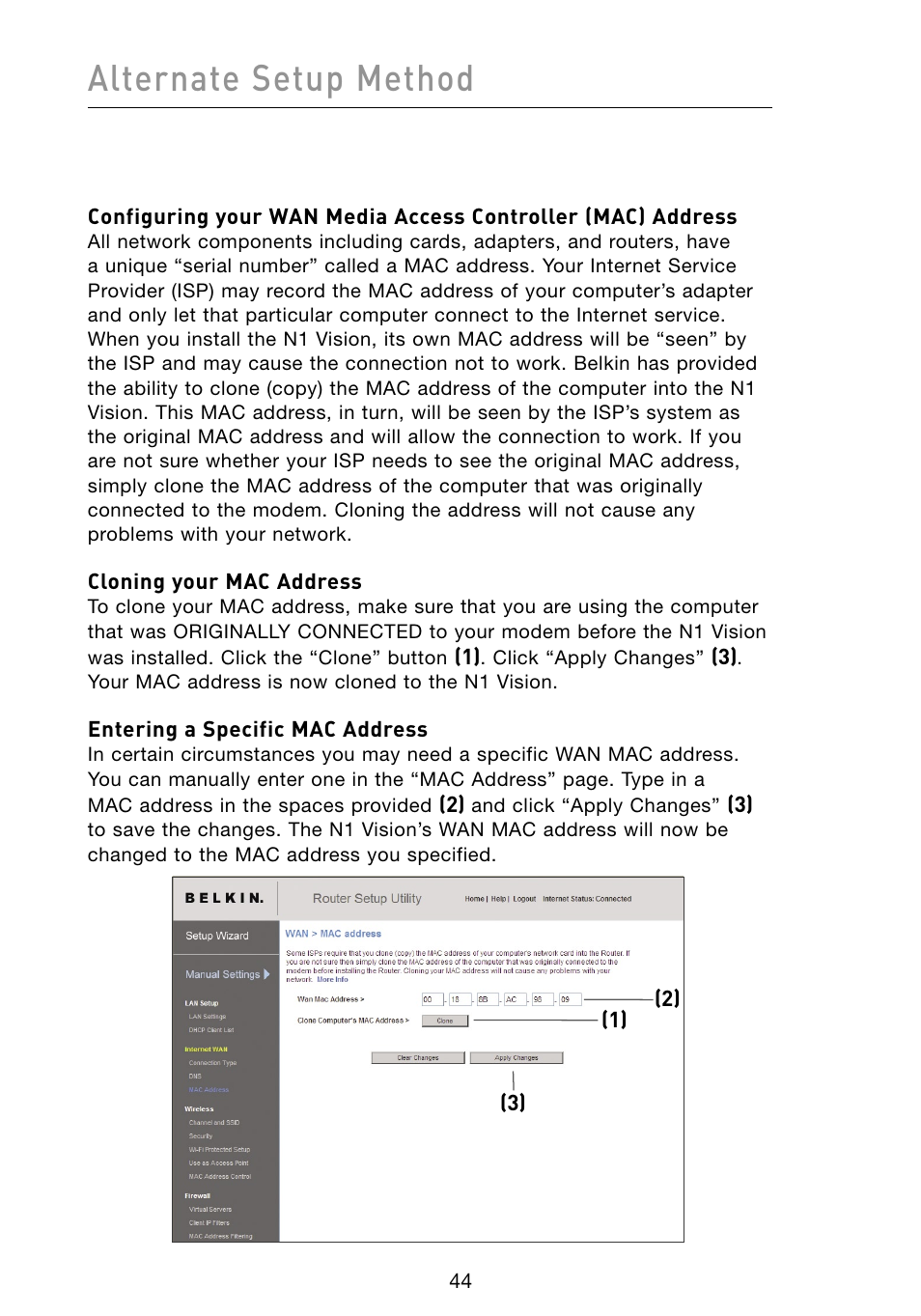 Alternate setup method | Belkin Vision Wireless Router N1 User Manual | Page 48 / 114