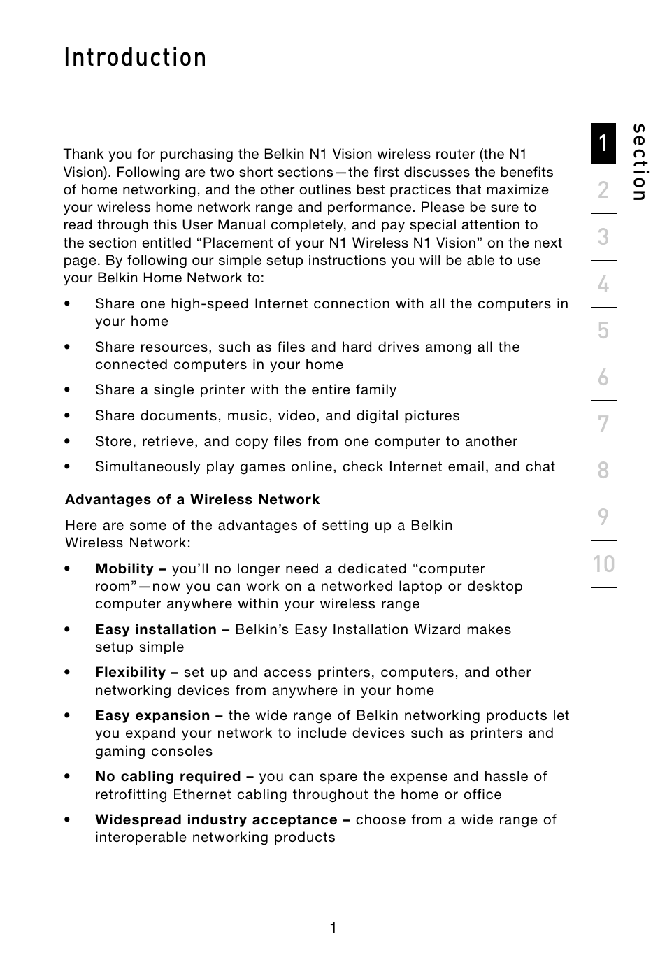 Introduction, Se ct io n | Belkin Vision Wireless Router N1 User Manual | Page 5 / 114