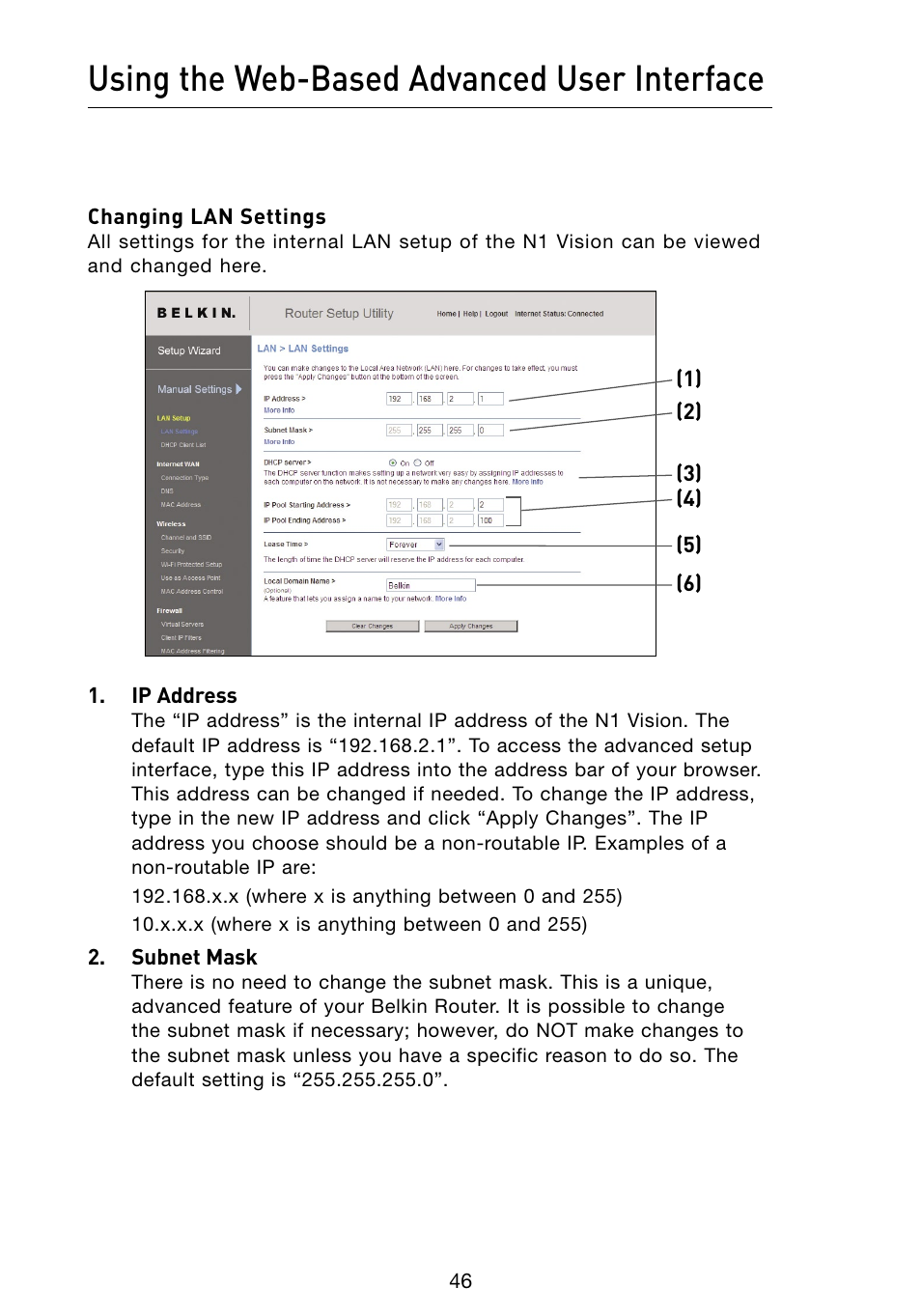 Using the web-based advanced user interface | Belkin Vision Wireless Router N1 User Manual | Page 50 / 114