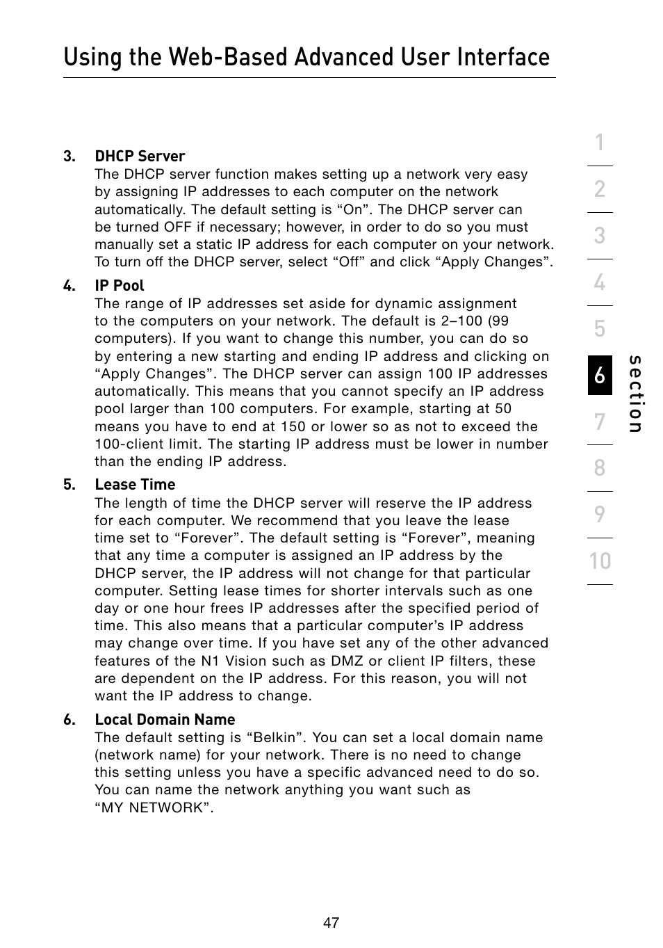 Using the web-based advanced user interface, Se ct io n | Belkin Vision Wireless Router N1 User Manual | Page 51 / 114