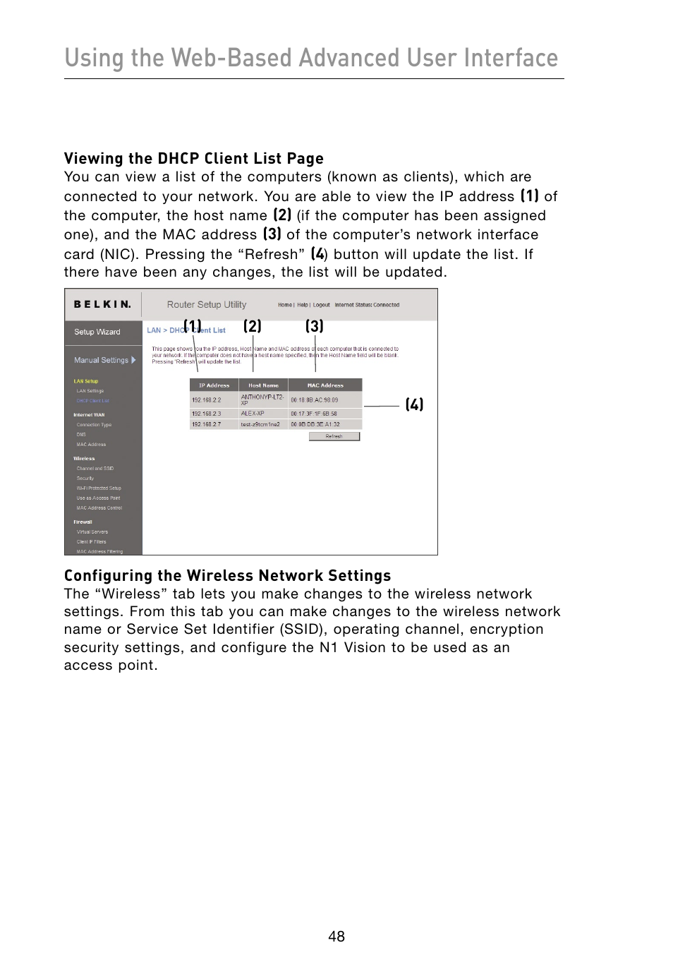 Using the web-based advanced user interface | Belkin Vision Wireless Router N1 User Manual | Page 52 / 114