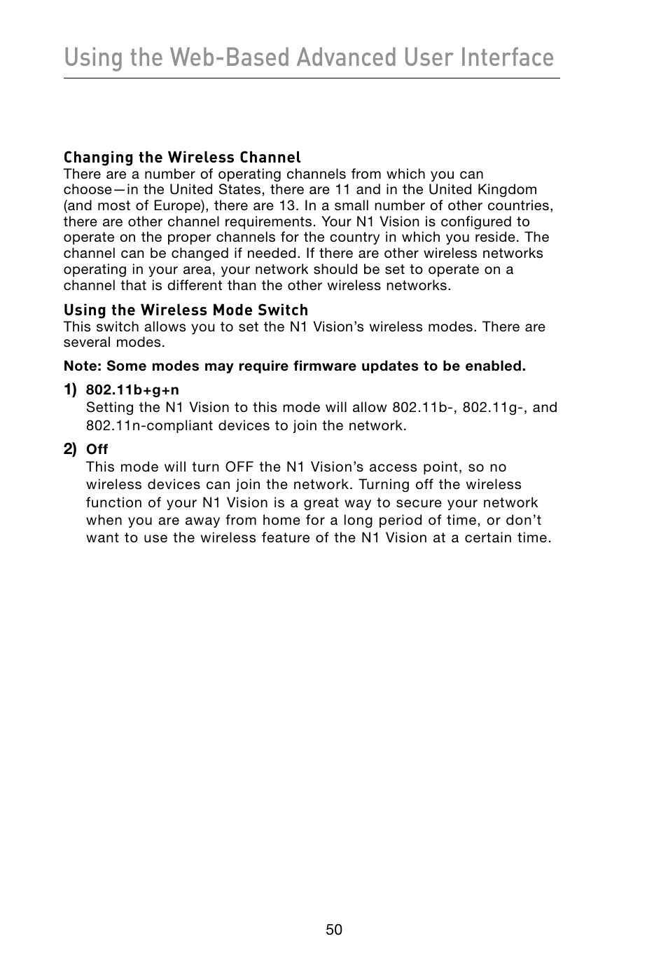 Using the web-based advanced user interface | Belkin Vision Wireless Router N1 User Manual | Page 54 / 114