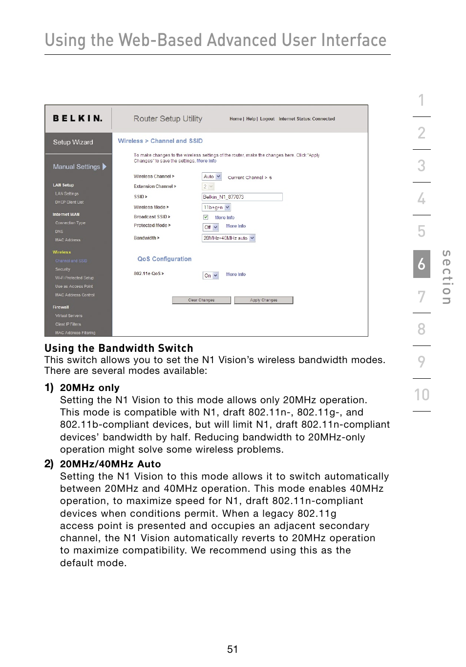 Using the web-based advanced user interface | Belkin Vision Wireless Router N1 User Manual | Page 55 / 114