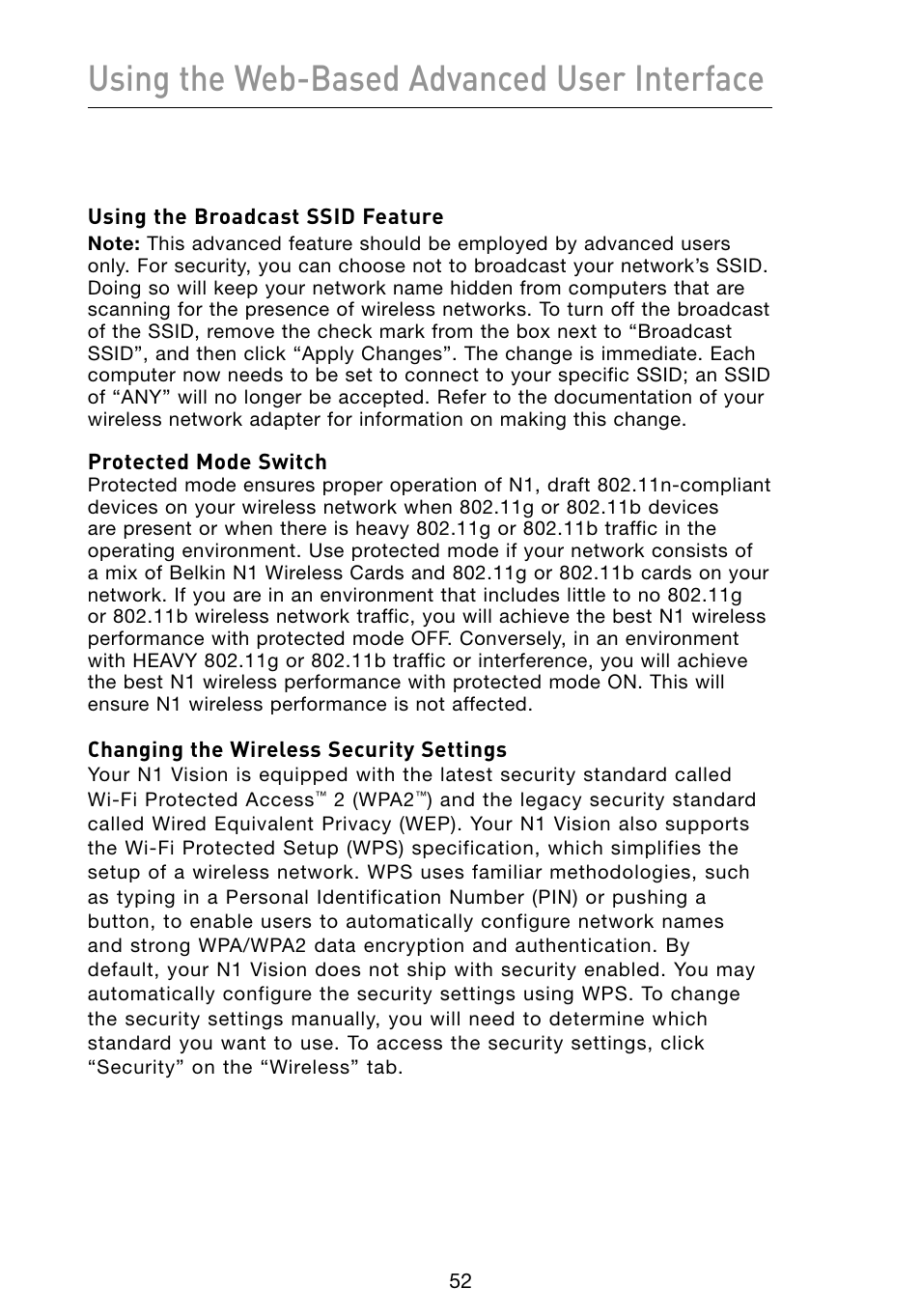 Using the web-based advanced user interface | Belkin Vision Wireless Router N1 User Manual | Page 56 / 114