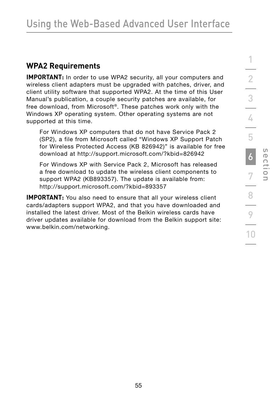 Using the web-based advanced user interface, Se ct io n | Belkin Vision Wireless Router N1 User Manual | Page 59 / 114